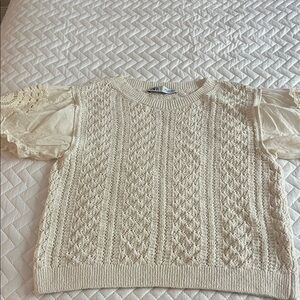 Zara Cream Lace Knit Top Sz L